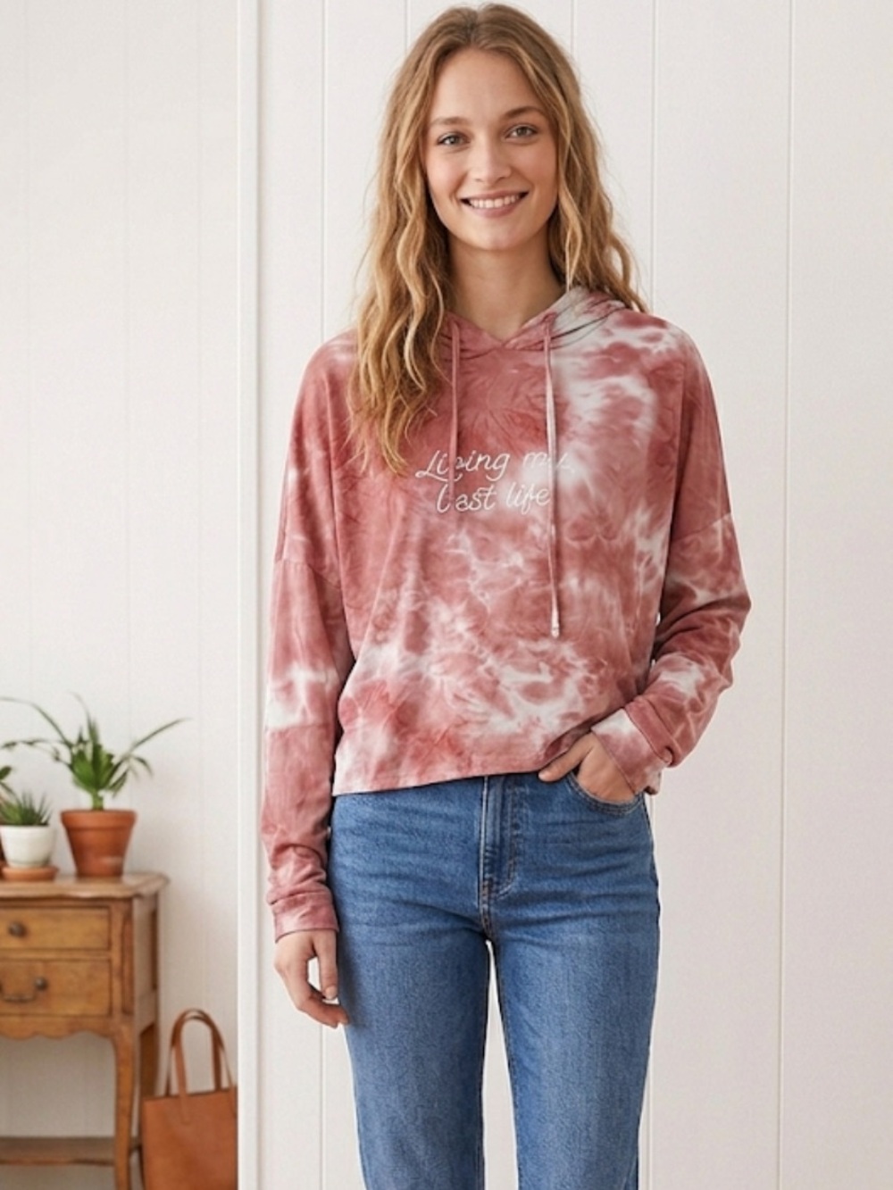 Tie-Dye Hoodie in Dusty Rose